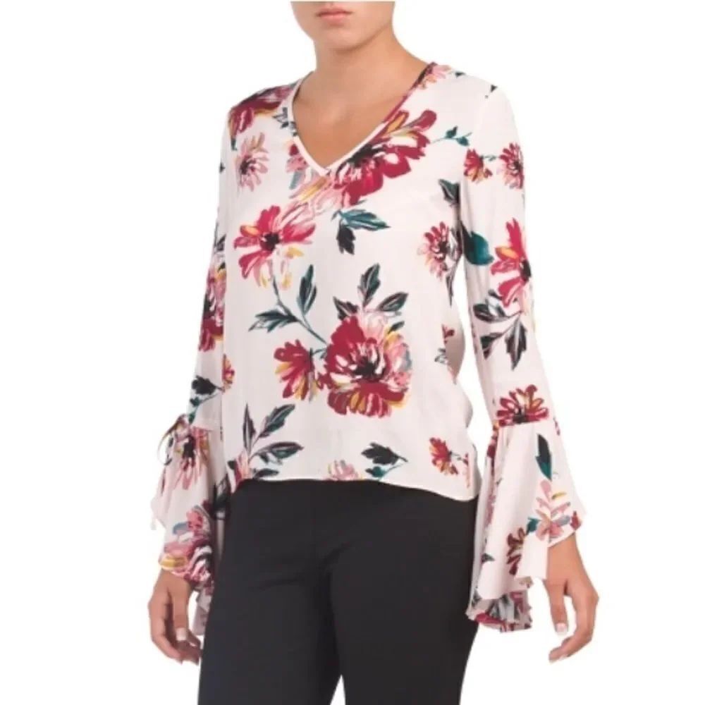 1. State V neck Cascade blouse